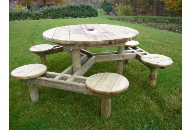 Table de pique-nique en bois ronde, table de pique-nique ronde Forest -  Cofradis