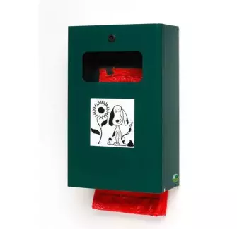 Distributeur sacs déjections canines + seau intérieur - vert - Cofradis Collectivités
