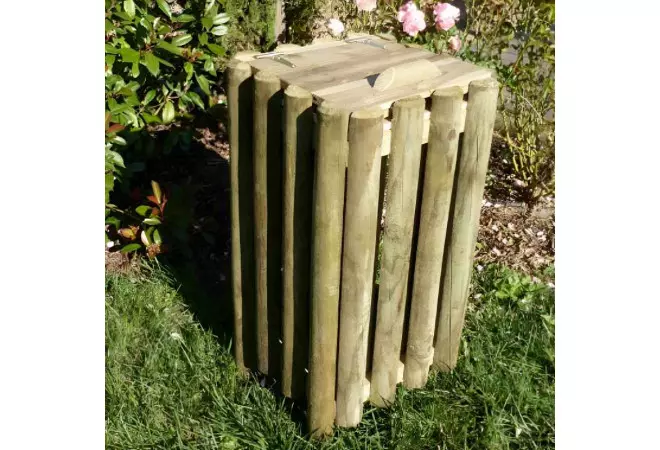 Poubelle publique en bois 60 L avec couvercle