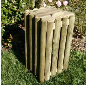 Poubelle publique en bois 60 L avec couvercle