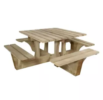 Table pique nique carrée rustique en bois modèle Essen