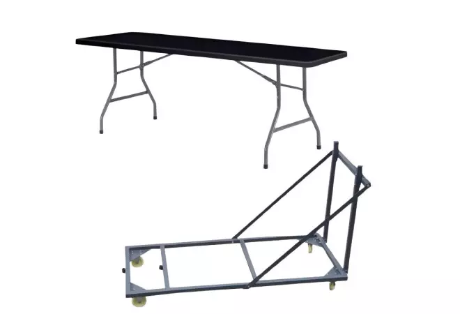 Lot de tables rectangulaires pliantes noires + 1 chariot