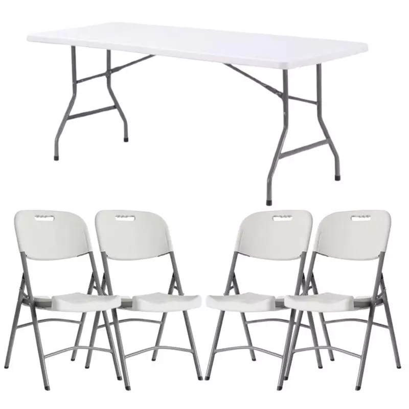 Lot de tables polypro 183 cm + chaises polypropylène blanches