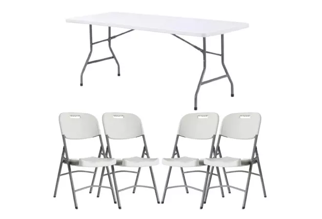 Lot de tables polypro 183 cm + chaises polypropylène blanches