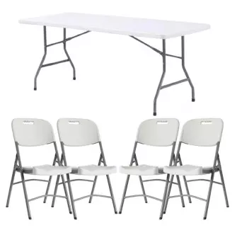 Lot de tables polypro 183 cm + chaises polypropylène blanches