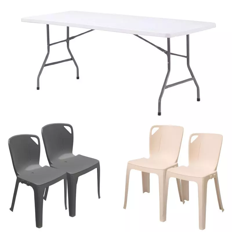 Lot de 10 tables pliantes blanches + 60 chaises monobloc Elena