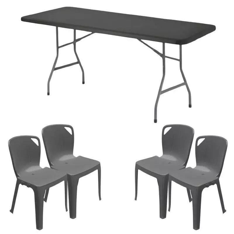 Lot de 10 tables pliantes grises + 60 chaises empilables Elena