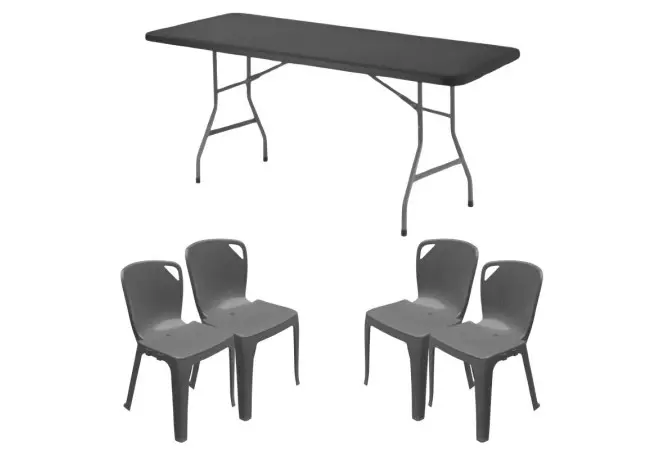 Lot de 10 tables pliantes grises + 60 chaises empilables Elena